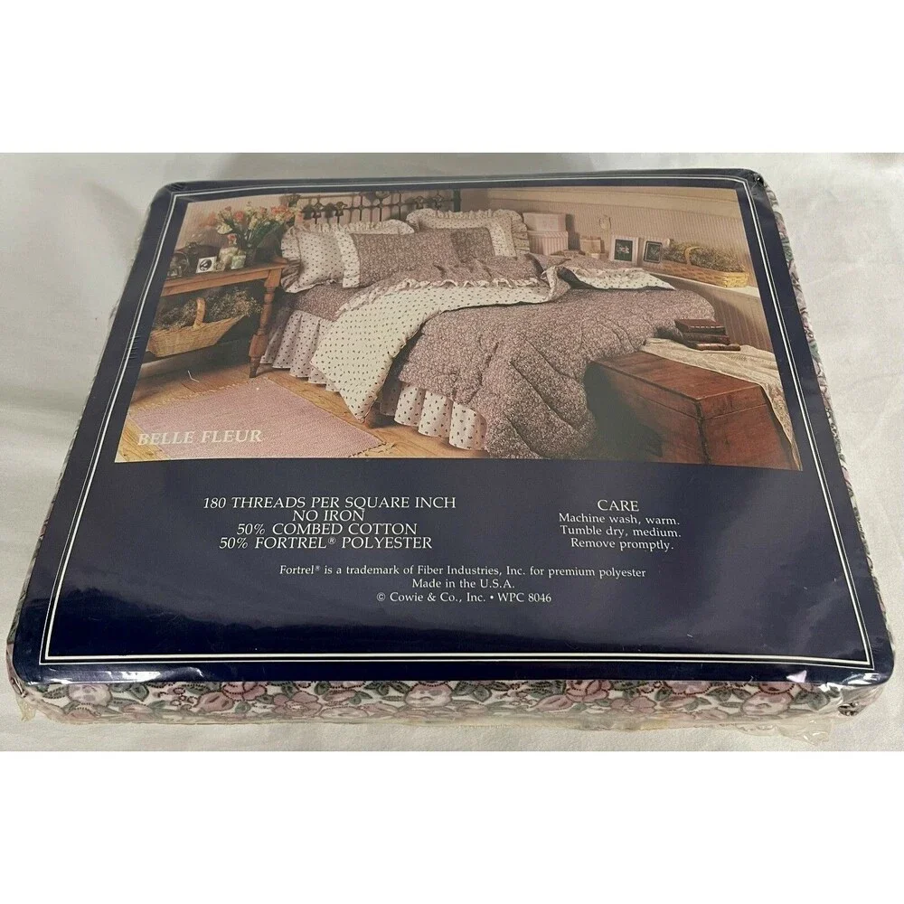 Twin Bedding Sheet Set Cottage Chic & Shabby Floral Pink Print w/Ruffles NIP VTG
